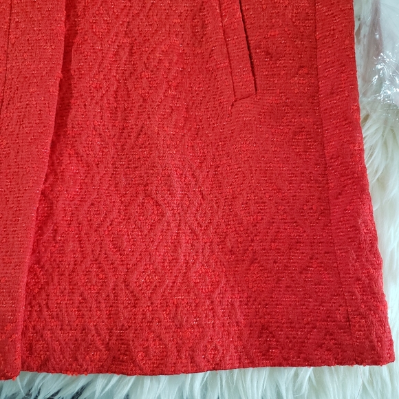 VGUC Zara Jacquard Herringbone Buttoned Mid Length Coat Red Size Large - Picture 8 of 16